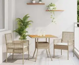 vidaXL Set de dining 3 piese cu perne bej din poliratan