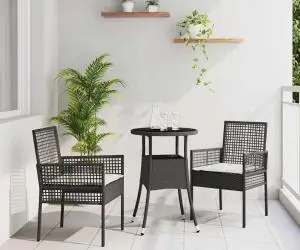 vidaXL Set de dining pentru grădină de 3 piese Negru Poliratan