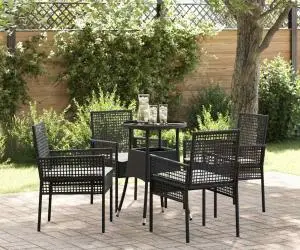 vidaXL Set de dining pentru grădină 5 piese Negru Poliratan