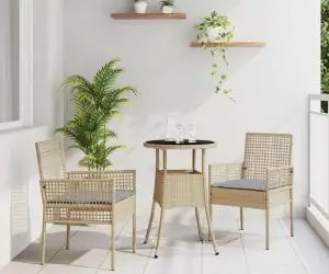 vidaXL Set de dining pentru grădină 3 piese Bej din ratan sintetic