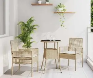 vidaXL Set Mese Grădină 3 Piese Bej Poly Rattan