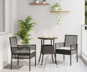 vidaXL Set de Masă pentru Grădină 3 Piese Negru Poliratan