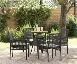 vidaXL Set de dining pentru grădină 5 piese Negru Poliratan
