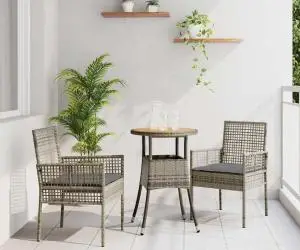 vidaXL Set de dining pentru grădină 3 piese gri din poliratan