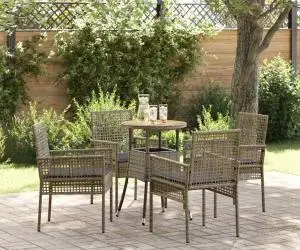 vidaXL Set de dining pentru grădină , 5 piese, gri, din ratan polițat