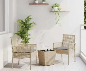 vidaXL Set bistro de grădină, 3 piese, cu perne, bej, poliratan
