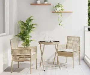 vidaXL Set bistro de grădină, 3 piese, cu perne, bej, poliratan