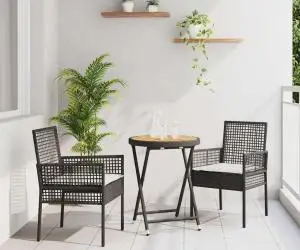 Set Bistro de Grădină 3 Piese cu Perne Negru Poliratan