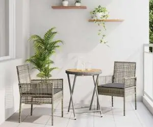 Set Bistro de Grădină vidaXL 3 Piese cu Perne Gri din Poliratan