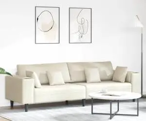 vidaXL Canapea din catifea cu pernă cu pernă Crem 208 cm Catifea