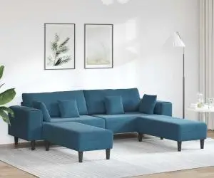 vidaXL Canapea din catifea cu pernă cu pernă 3 pcs Albastru 208 cm Catifea