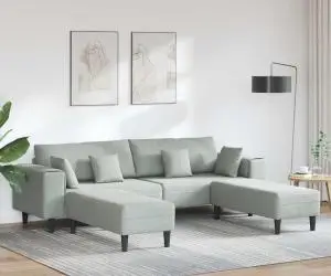 vidaXL Canapea din catifea cu pernă cu pernă 3 pcs Gri deschis 208 cm Catifea