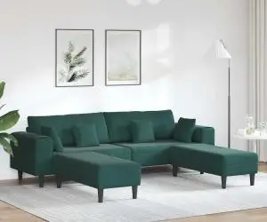 vidaXL Canapea din catifea cu pernă cu pernă 3 pcs Verde închis 208 cm Catifea