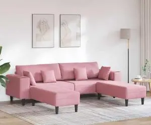 vidaXL Canapea din catifea cu pernă cu pernă 3 pcs Roz 208 cm Catifea