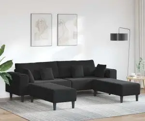 vidaXL Canapea din catifea cu pernă cu pernă 3 pcs Negru 208 cm Catifea