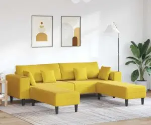 vidaXL Canapea din catifea cu pernă cu pernă 3 pcs Galben 208 cm Catifea