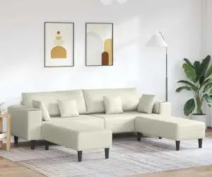 vidaXL Canapea din catifea cu pernă cu pernă 3 pcs Crem 208 cm Catifea