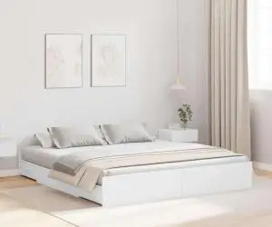 vidaXL Cadru de pat cu depozitare cu sertar cu headboard cu depozitare Alb 200 x 200 cm