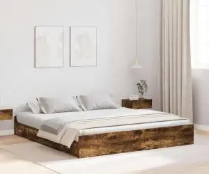 vidaXL Cadru de pat cu depozitare cu sertar Stejar afumat 200 x 200 cm