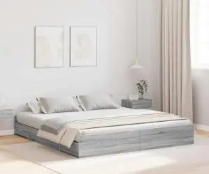 vidaXL Cadru de pat cu depozitare cu sertar cu headboard sonoma gri 180 x 200 cm