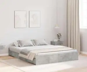 vidaXL Cadru de pat cu depozitare cu sertar cu headboard cu depozitare Gri beton 150 x 200 cm