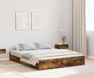 vidaXL Cadru de pat cu depozitare cu sertar Stejar afumat 140 x 200 cm