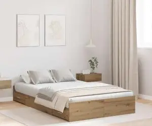 vidaXL Cadru de pat cu depozitare stejar artizanal 120 x 200 cm