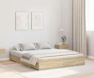 vidaXL Cadru de pat cu depozitare Stejar sonoma 135 x 190 cm Melamină