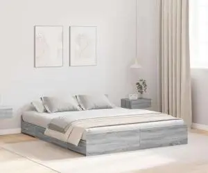 vidaXL Cadru de pat cu depozitare cu sertar cu headboard sonoma gri 135 x 190 cm