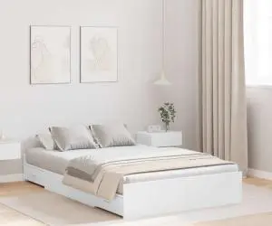 vidaXL Cadru de pat cu depozitare cu sertar cu headboard cu depozitare Alb 120 x 190 cm