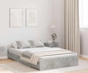 vidaXL Cadru de pat cu depozitare cu sertar Gri beton 120 x 190 cm MDF