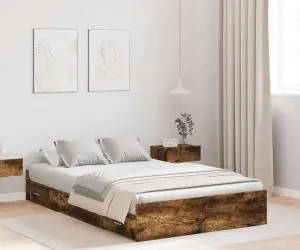 vidaXL Cadru de pat cu depozitare Stejar afumat 120 x 190 cm Lemn