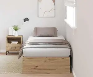 vidaXL Pat din stejar artizanal cu spațiu de depozitare 90x200 cm