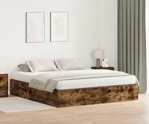 vidaXL Cadru de pat cu depozitare din stejar fumuriu 200x200 cm
