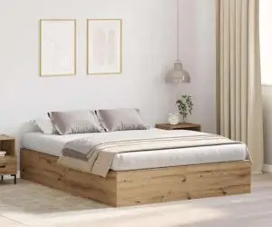 vidaXL Cadru de pat din stejar cu depozitare, 150 x 200 cm