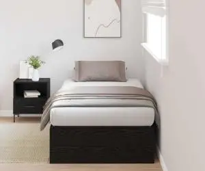 vidaXL Pat cu depozitare , stejar negru, 75x190 cm, din lemn prelucrat.