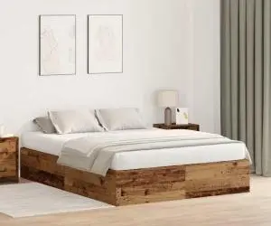 vidaXL Cadru de pat cu depozitare din lemn vechi, 135 x 190 cm