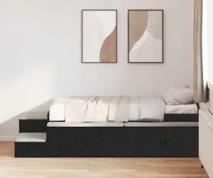 vidaXL Cadru de Pat de Depozitare Negru Stejar 75x190 cm