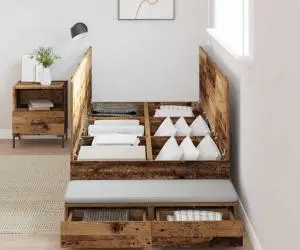 vidaXL Cadru de pat cu depozitare din lemn vechi 90x200 cm