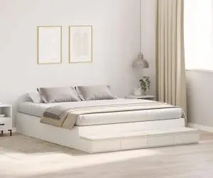 vidaXL Cadru de pat cu depozitare Alb 200x200 cm