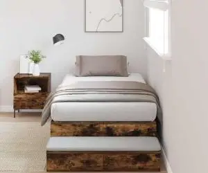 vidaXL Cadru de pat cu depozitare Stejar afumat 90x190 cm