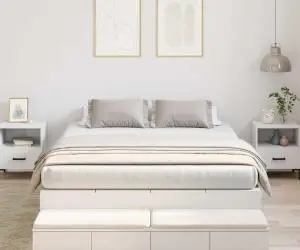 vidaXL Cadru de pat cu depozitare Alb 140x190 cm