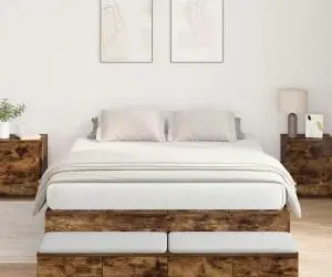 vidaXL Cadru de pat cu depozitare Stejar afumat 140x190 cm