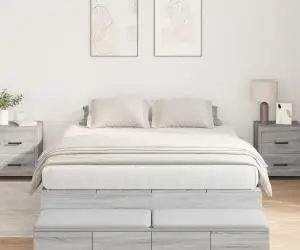 vidaXL Cadru de pat cu depozitare Gri Sonoma 140x190 cm