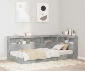 vidaXL Pat cu rafturi gri beton 100 x 200 cm din lemn ingineresc