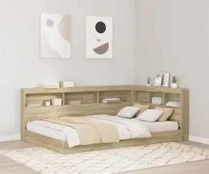 vidaXL Pat cu bibliotecă Sonoma Oak 120x200 cm din lemn compozit