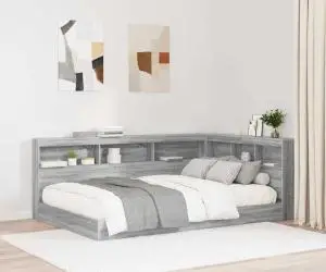 vidaXL Pat cu rafturi Gri Sonoma 120x200 cm din lemn stratificat
