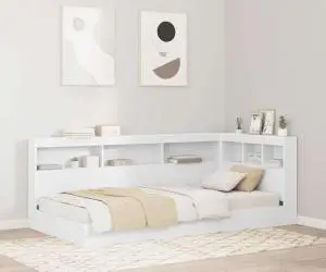 vidaXL Pat alb cu raft 75 x 190 cm, din lemn aglomerat