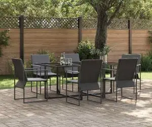 Set de dining pentru grădină 9 piese cu perne din oțel și textilena