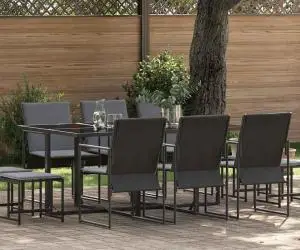 Set de dining pentru grădină, 13 piese, cu perne din oțel și textilenă